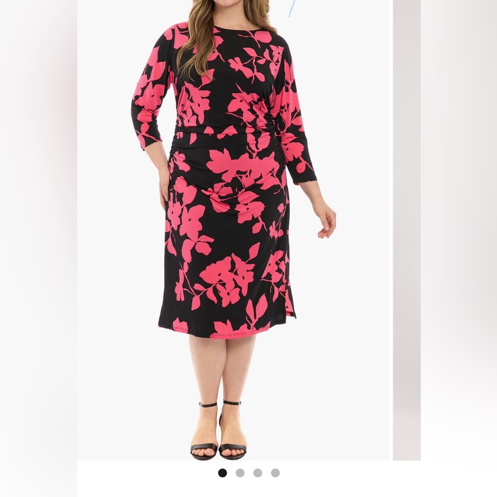 London Times Floral Black and Pink Dress-24x- NWT